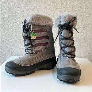 Columbia Gray and Burgundy Winter Boots with Faux Fur Trim